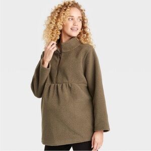 Isabel Maternity by Ingrid & Isabel Collared Sherpa Olive Pullover Medium